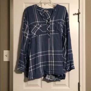 Plaid long sleeve v-neck